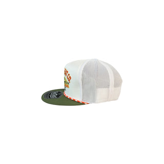 Red Dirt Hat Co. Fowl Play Trucker Cap White Olive Green Mesh Snapback | Cowboy Swagger