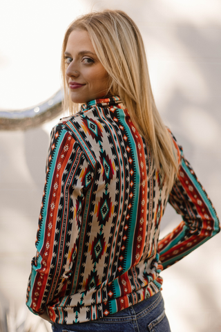 Sterling Kreek Sunburst Stampede Pullover with sunburst Aztec print – women’s Western fleece top