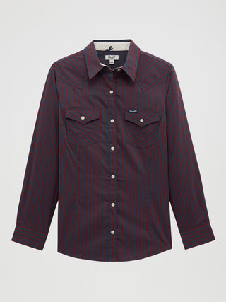 Wrangler Women’s Olivia Western Slim Snap Shirt - Burgundy Stripe
