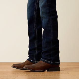 Ariat Boys B5 Slim Fit Straight Leg Mineral Blue jeans shown over cowboy boots