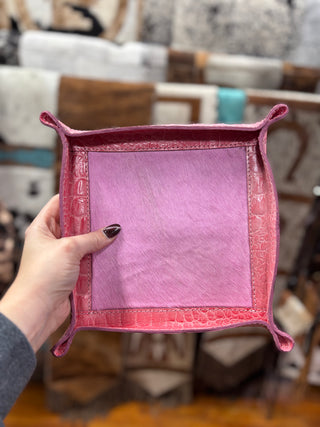 Pink Western Embossed leather Catchall with pink hide 