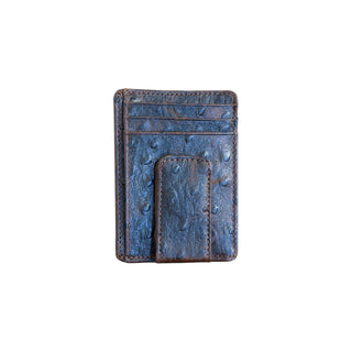 nocona brown ostrich print leather money clip wallet with magnetic cash clip card slots and clear id window for western everyday carry
