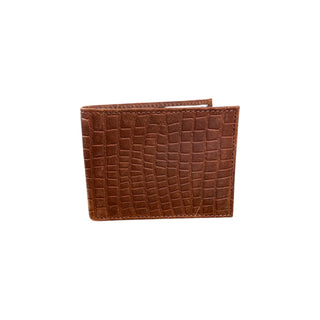 Nocona Men’s brown genuine leather bifold wallet featuring an embossed caiman print exterior and removable passcase with dual ID windows.