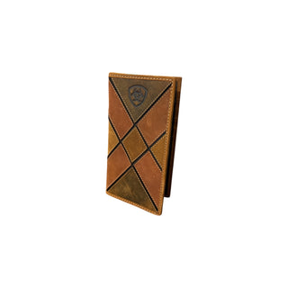 Ariat men’s patchwork leather rodeo wallet with embossed shield logo