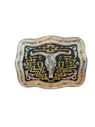Crumrine longhorn skull western belt buckle multi metal with gold and copper accents
