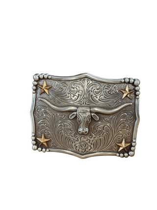 nocona longhorn belt buckle gold stars engraved western