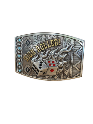 nocona high roller dice western belt buckle engraved multi tone