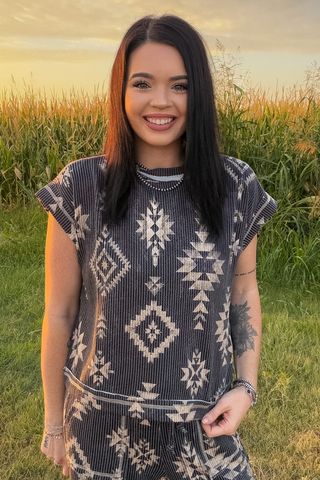 Sterling Kreek Frontier Aztec short sleeve Western top on model