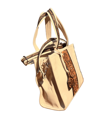 Angel Ranch Opal Small Tote – Tooled Eggshell Leather Western Handbag - Cowboy SwaggerAngel Ranch Opal Small Tote – Tooled Eggshell Leather Western Handbag