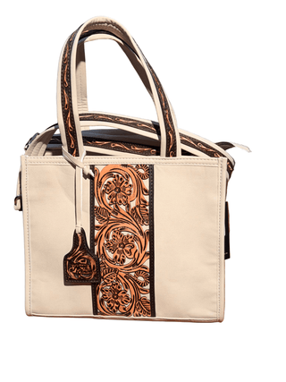 Angel Ranch Opal Small Tote – Tooled Eggshell Leather Western Handbag - Cowboy SwaggerAngel Ranch Opal Small Tote – Tooled Eggshell Leather Western Handbag