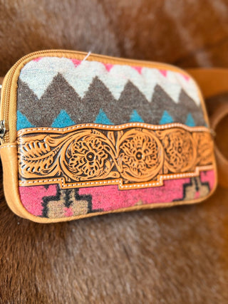 Angel Ranch Pink Woven Blanket & Tooled Leather Travel Purse - Cowboy SwaggerAngel Ranch Pink Woven Blanket & Tooled Leather Travel Purse