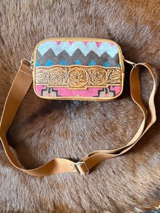 Angel Ranch Pink Woven Blanket & Tooled Leather Travel Purse - Cowboy SwaggerAngel Ranch Pink Woven Blanket & Tooled Leather Travel Purse