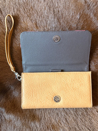 Angel Ranch Pink Woven Blanket Wallet with Tooled Leather & Wrist Strap - Cowboy SwaggerAngel Ranch Pink Woven Blanket Wallet with Tooled Leather & Wrist Strap