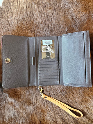 Angel Ranch Pink Woven Blanket Wallet with Tooled Leather & Wrist Strap - Cowboy SwaggerAngel Ranch Pink Woven Blanket Wallet with Tooled Leather & Wrist Strap