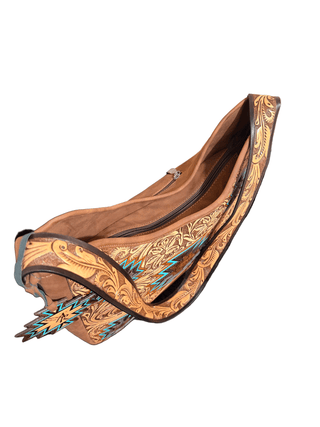 Angel Ranch Selene Shoulder Bag – Western Tooled Leather Handbag with Hide - On Aztec Detail - Cowboy SwaggerAngel Ranch Selene Shoulder Bag – Western Tooled Leather Handbag with Hide - On Aztec Detail