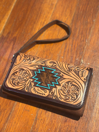 Angel Ranch Selene Western Wallet – Tooled Leather with Hair - On - Hide and Aztec Detail - Cowboy SwaggerAngel Ranch Selene Western Wallet – Tooled Leather with Hair - On - Hide and Aztec Detail