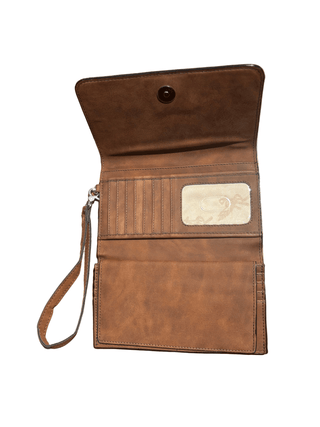 Angel Ranch Selene Western Wallet – Tooled Leather with Hair - On - Hide and Aztec Detail - Cowboy SwaggerAngel Ranch Selene Western Wallet – Tooled Leather with Hair - On - Hide and Aztec Detail