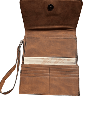 Angel Ranch Selene Western Wallet – Tooled Leather with Hair - On - Hide and Aztec Detail - Cowboy SwaggerAngel Ranch Selene Western Wallet – Tooled Leather with Hair - On - Hide and Aztec Detail