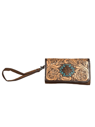 Angel Ranch Selene Western Wallet – Tooled Leather with Hair - On - Hide and Aztec Detail - Cowboy SwaggerAngel Ranch Selene Western Wallet – Tooled Leather with Hair - On - Hide and Aztec Detail