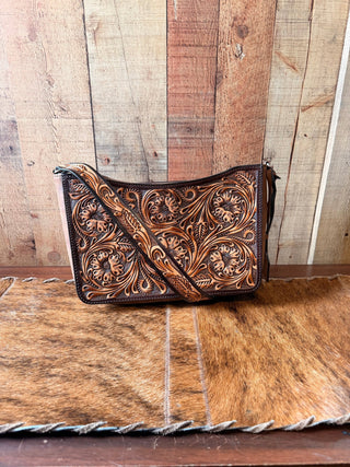 Angel Ranch Small Brown Western Tooled Leather Shoulder Bag - Cowboy SwaggerAngel Ranch Small Brown Western Tooled Leather Shoulder Bag