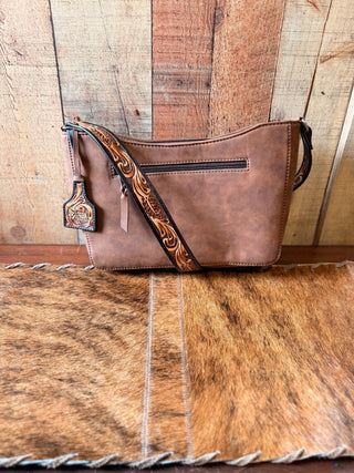 Angel Ranch Small Brown Western Tooled Leather Shoulder Bag - Cowboy SwaggerAngel Ranch Small Brown Western Tooled Leather Shoulder Bag