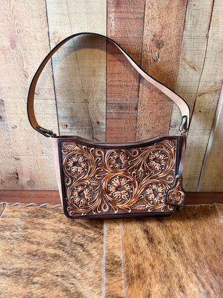 Angel Ranch Small Brown Western Tooled Leather Shoulder Bag - Cowboy SwaggerAngel Ranch Small Brown Western Tooled Leather Shoulder Bag