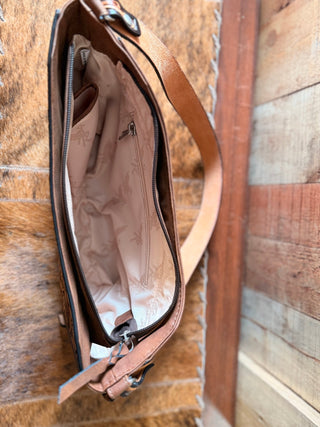 Angel Ranch Small Brown Western Tooled Leather Shoulder Bag - Cowboy SwaggerAngel Ranch Small Brown Western Tooled Leather Shoulder Bag