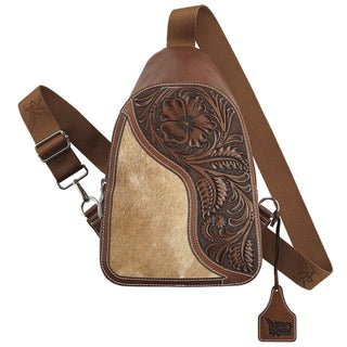 Angel Ranch Tooled Leather and Hair - On Cowhide Sling Bag – Western Crossbody Bag - Cowboy SwaggerAngel Ranch Tooled Leather and Hair - On Cowhide Sling Bag – Western Crossbody Bag