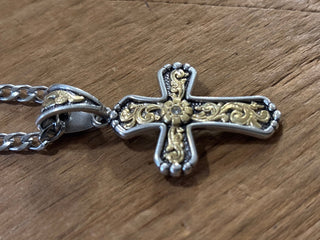 Antique Gold Floral Scroll Cross Pendant Chain Necklace - Cowboy SwaggerAntique Gold Floral Scroll Cross Pendant Chain NecklaceNecklaces