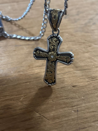Antique Gold Floral Scroll Cross Pendant Chain Necklace - Cowboy SwaggerAntique Gold Floral Scroll Cross Pendant Chain NecklaceNecklaces