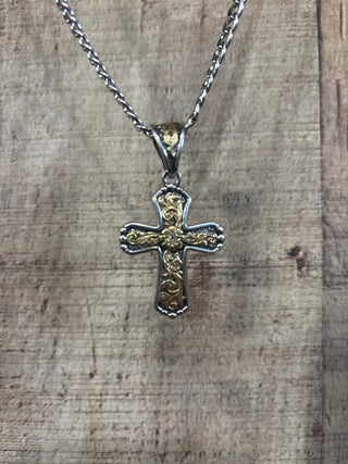 Antique Gold Floral Scroll Cross Pendant Chain Necklace - Cowboy SwaggerAntique Gold Floral Scroll Cross Pendant Chain NecklaceNecklaces