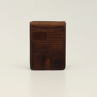 Ariat American Flag Leather Money Clip Wallet, front view