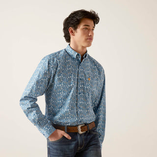 Ariat Ariat Men's Aegean Blue & Gold Floral Paisley Stretch Long Sleeve Western Shirt