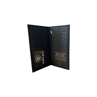 Ariat Black Leather Embossed Logo Rodeo Wallet, interior view