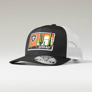 Ariat Black Western Baseball Cap – Desert Logo Patch – Adjustable Mesh Back Snapback Hat - Cowboy SwaggerAriat Black Western Baseball Cap – Desert Logo Patch – Adjustable Mesh Back Snapback Hat