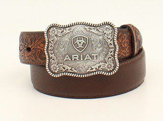 Ariat Boys’ Brown Leather Belt – Contrast Stitching & Western Buckle – A1301002 - Cowboy SwaggerAriat Boys’ Brown Leather Belt – Contrast Stitching & Western Buckle – A1301002