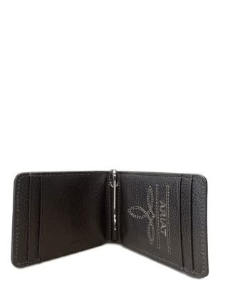 Ariat Bullhide Embossed Leather Money Clip Wallet, interior view