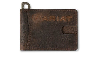 Ariat Bullhide Embossed Leather Money Clip Wallet, back view showing clip