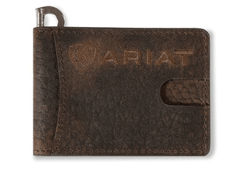Ariat Bullhide Embossed Leather Money Clip Wallet, front view