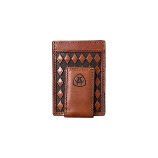 Ariat Diamond Tooled Leather Money Clip Wallet, front view
