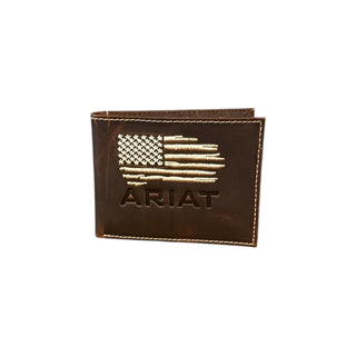 Ariat Distressed Flag Leather Bifold Passcase Wallet, front view