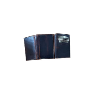 Ariat Distressed Flag Leather Trifold Wallet, back view