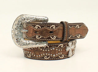 Ariat Girls Faux Crocodile Cross Belt (A1302802) – Kids’ Brown Leather with Rhinestone Cross - Cowboy SwaggerAriat Girls Faux Crocodile Cross Belt (A1302802) – Kids’ Brown Leather with Rhinestone Cross