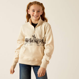 Ariat Girls Pasture 1/4 Zip Sweatshirt Oatmeal Heather - Cowboy SwaggerAriat Girls Pasture 1/4 Zip Sweatshirt Oatmeal HeatherGirls