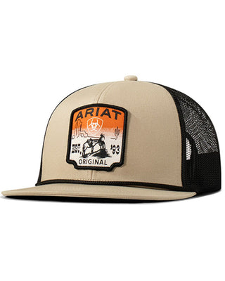 Ariat Khaki Trucker Cap – Desert Scene Logo Patch – Adjustable Western Mesh Back Hat - Cowboy SwaggerAriat Khaki Trucker Cap – Desert Scene Logo Patch – Adjustable Western Mesh Back Hat