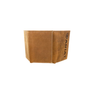 Ariat Large Logo Leather Trifold Wallet, Rich Tan, back view