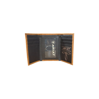 Ariat Large Logo Leather Trifold Wallet, Rich Tan, interior view