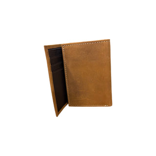 Ariat Large Logo Leather Trifold Wallet, Rich Tan, logo detail