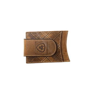 Ariat Leather Cross Stitch Money Clip Wallet, front view