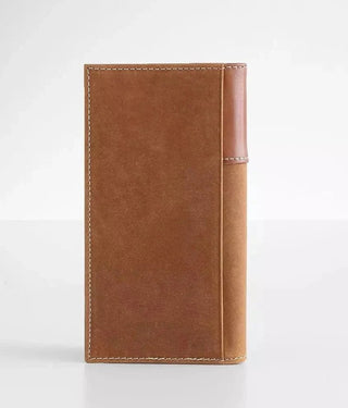 Ariat Leather Rodeo Wallet Checkbook Cover, Brown Scroll Embossed Concho, detail view